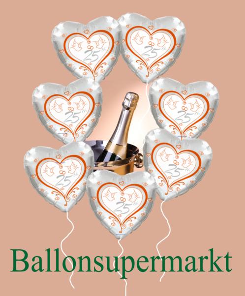 Silberne Hochzeit. Glückwünsche mit schwebenden Luftballons